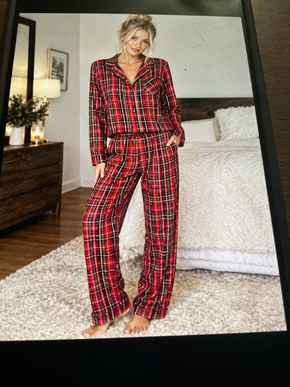 Victoria Secret’s Classic Flannel Pajama Set Red Tartan Plaid Pattern SZ M